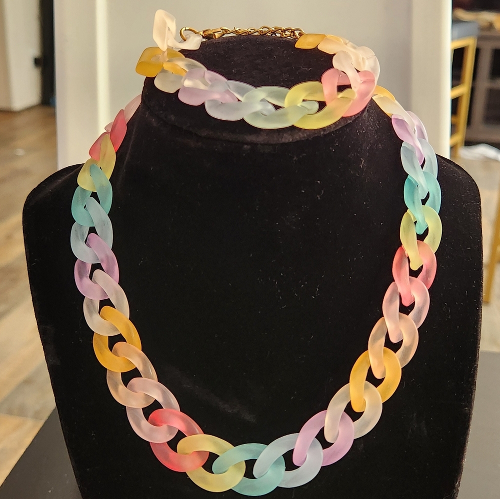 Multicolor Chain Necklace and Bracelet Set